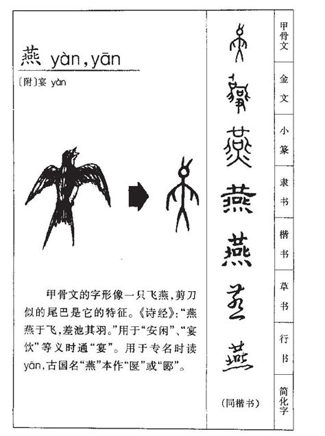 燕字五行|康熙字典：燕的字义解释，拼音，笔画，五行属性，燕的起名寓意。